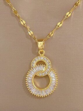 NEW 14K Yellow Gold Eternity Circles Crystal Luxury Necklace